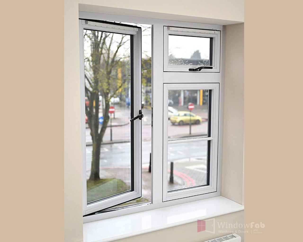 Combination uPVC window unit with fixed and openable panels